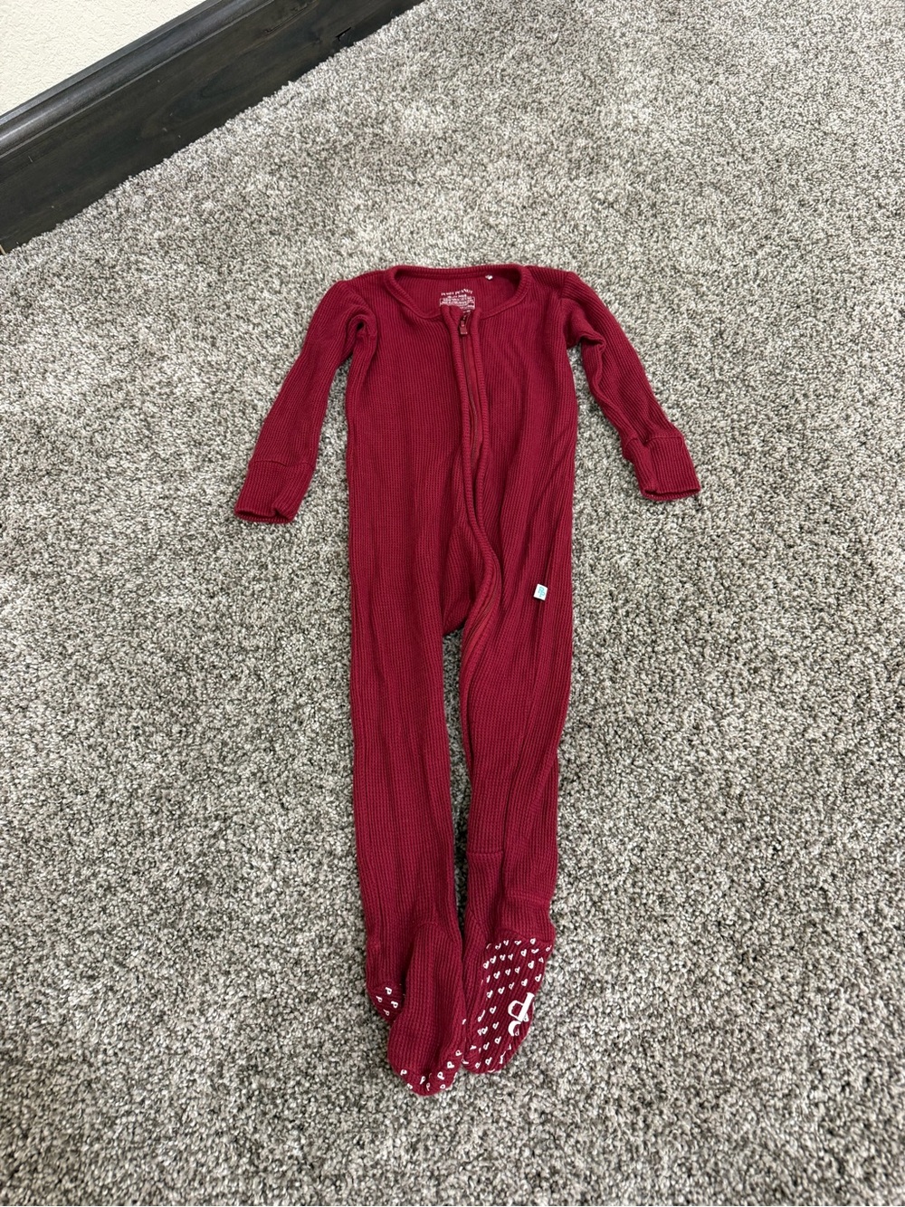 Children's Cozy Red Footed One-Piece Zipper Pajamas